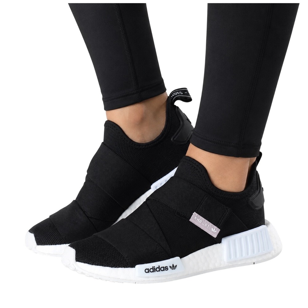 Adidas NMD_R1 Strap Women's Black White Slip On Athletic Sneakers NWT - 7.5